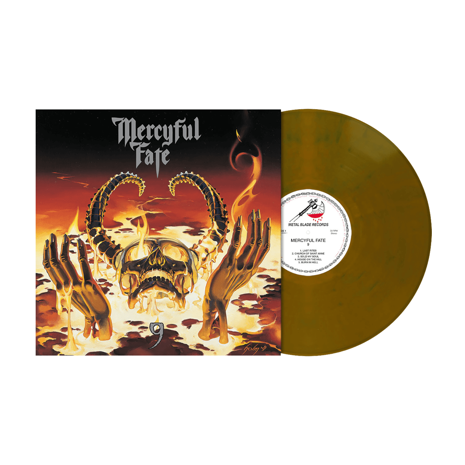 Mercyful Fate 9 Ltd. Yellow Ochre w/ Blue Swirls Vinyl + Poster 328743